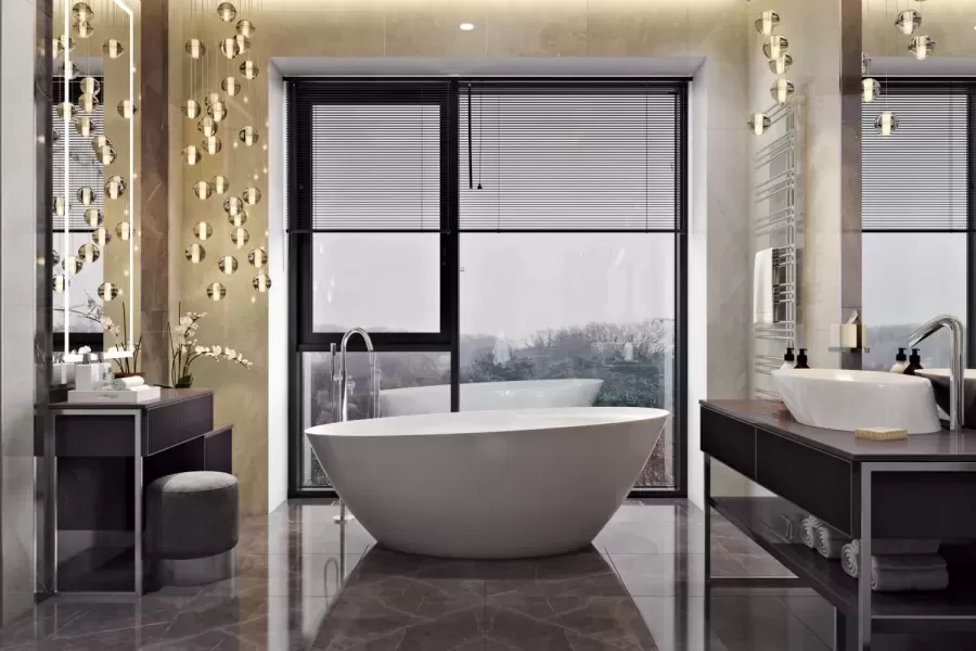 Freestanding bathtub in the interior
