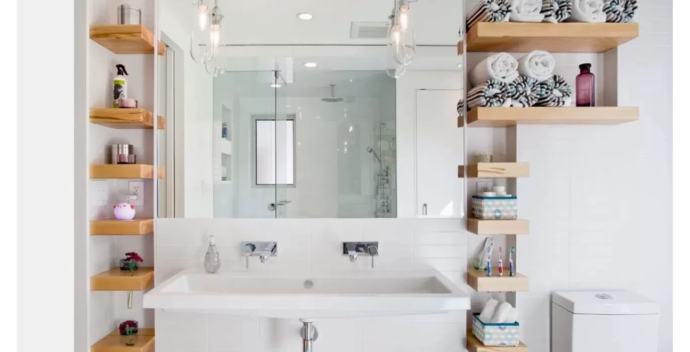 Shelves in the bathroom in the interior Shelves in the bathroom in the interior
