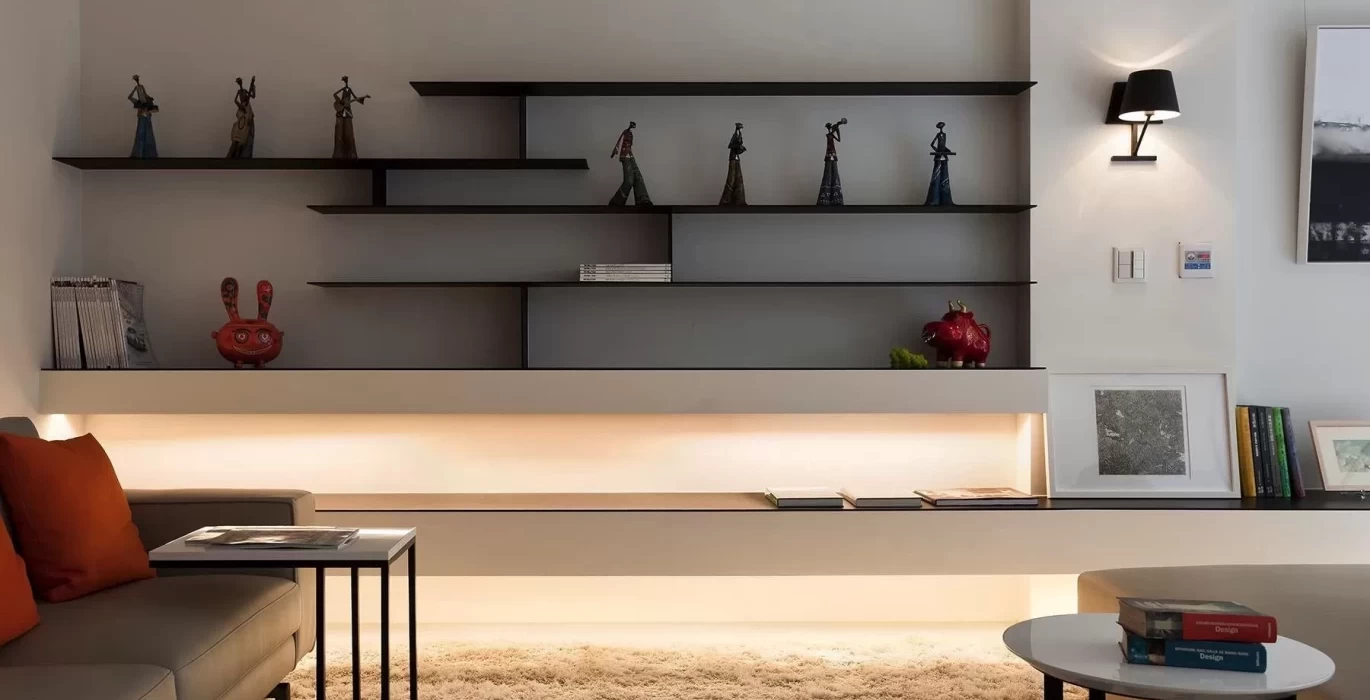 Open shelves in the living room