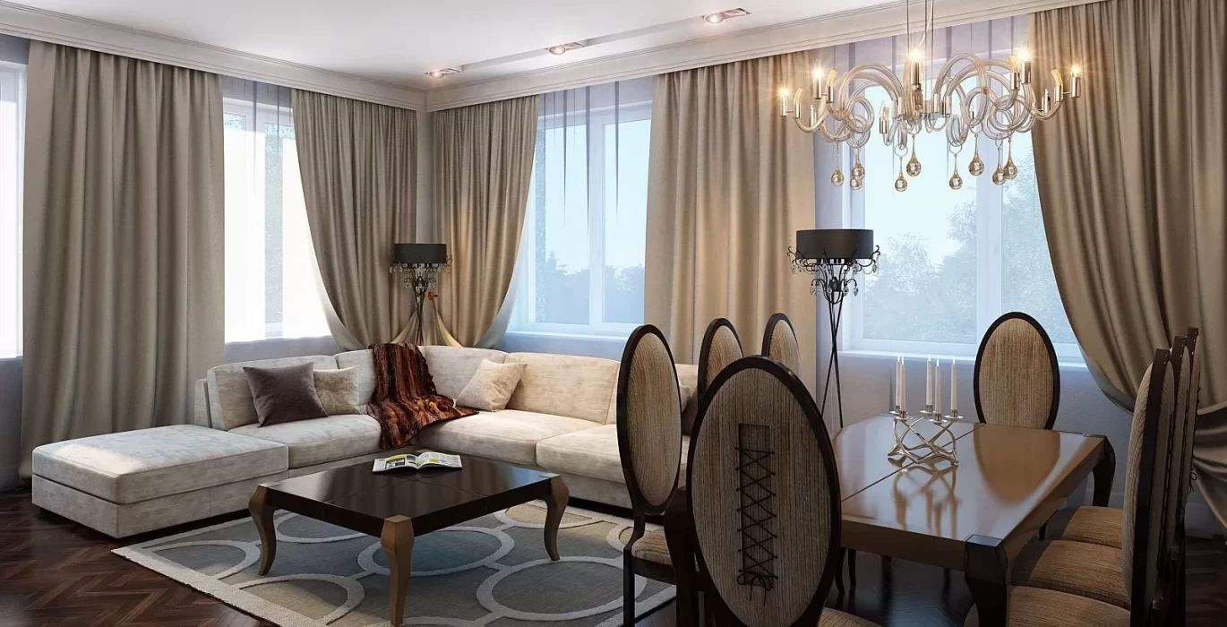 Velvet curtains in the interior