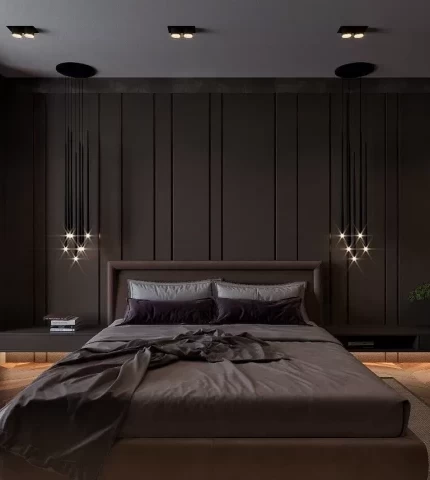 Bedroom interior in dark colors