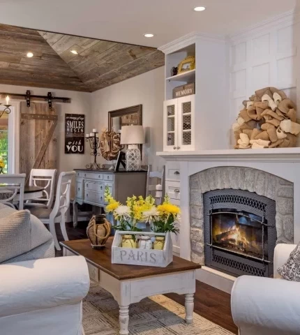 Living room with fireplace in country style Living room with fireplace in country style