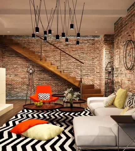 Room interior with brick wall Room interior with brick wall