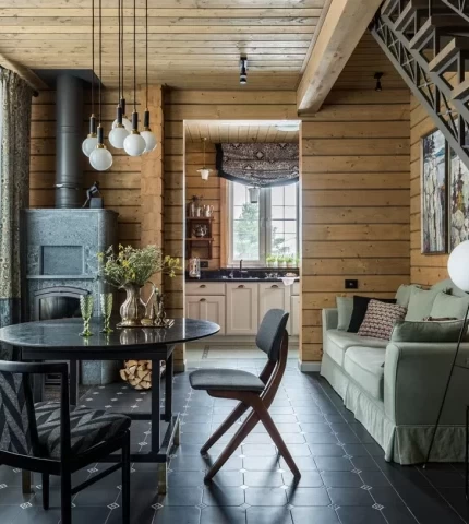 Interior design of a house made of timber