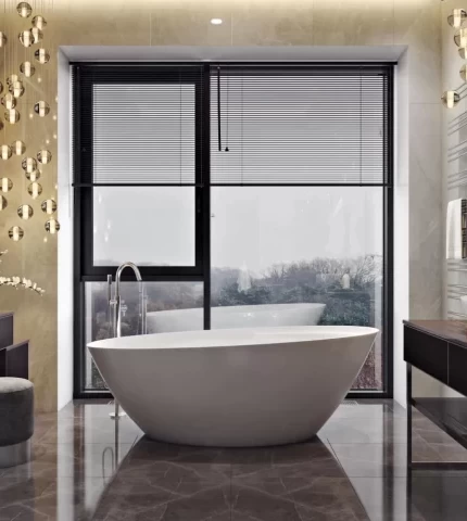Freestanding bathtub in the interior